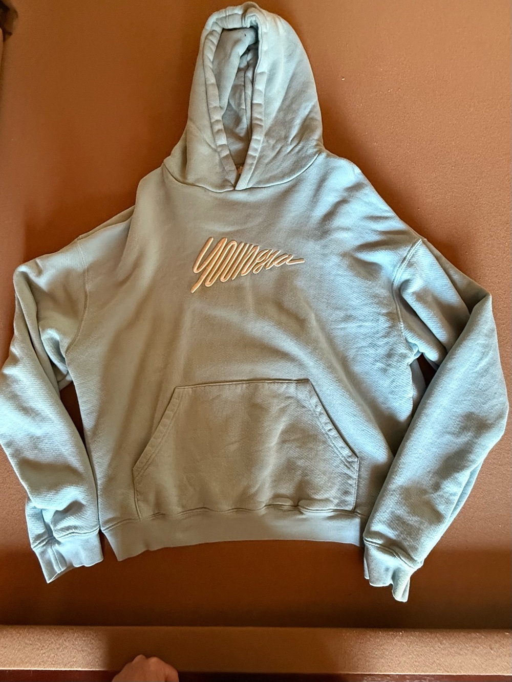 YoungLA baby blue Hoodie with Script Chest Logo